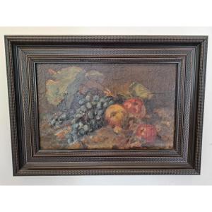 Still Life With Peaches And Grapes, Oil On Canvas, 19th Century. 