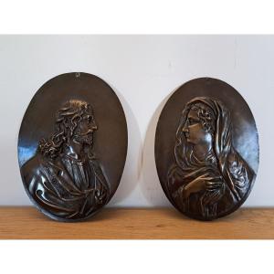Attributed To Pierre Goret, Pair Of Devotional Plaques, Bronze, 17th Century.