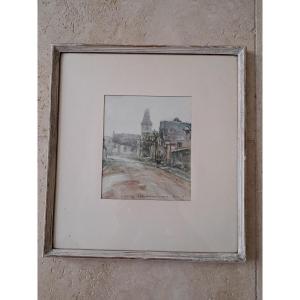 Pierre Auguste Bordeaux, Church Of Ecos, Normandy, Watercolor, 20th Century. 