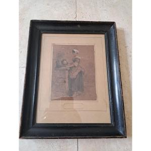 Farmer Drawing Water, Drawing, 19th Century. 