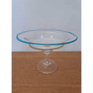 Large Bowl On Pedestal, Blown Glass, 19th Century. 