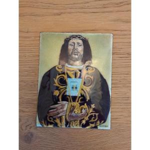 Jesus Of Medinaceli, Enamel Plaque, Signed Barba, 20th Century. 