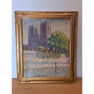 Georges Rousseau, Notre Dame De Paris, Oil On Cardboard, 1921.
