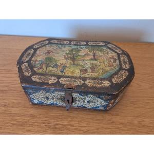 Box, Tiger Hunt, Papier-mâché, Qajar, Iran, 19th Century.