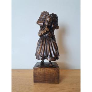 Young Alsatian Woman, Wooden Sculpture, Early 20th Century. 