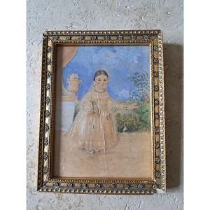 Portrait Of A Child, Gouache On Paper, 19th Century.
