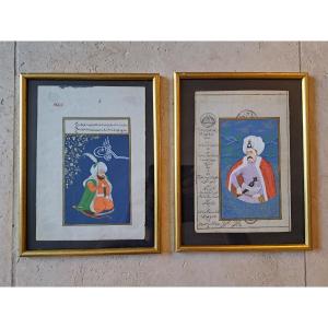 Ottoman Sultans, 2 Persian Miniatures, 19th/20th Century. 