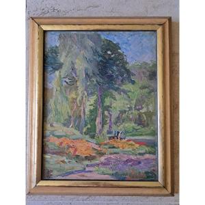 J.martin, The Meadow, Oil On Cardboard, Early 20th Century.