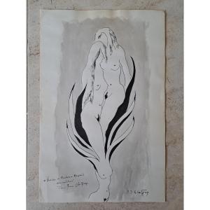 Pierre Jean Chaffrey, Flower Women, Drawing, 20th Century. 