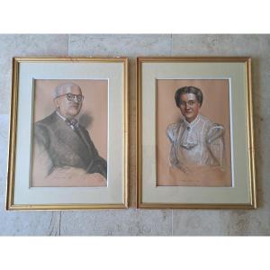 Lucien Ferrier Jourdain, Pair Of Portraits, Drawing, 1937. 