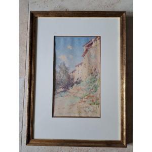 Marius Robert, Provençal Landscape, Watercolor, Early 20th Century.