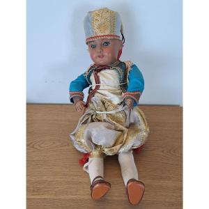 Young Boy In Costume, Jointed Cardboard Doll, 20th Century. 
