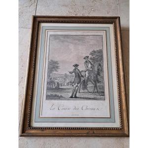 "the Horse Race", Engraving By Heinrich Guttenberg, 18th Century. 