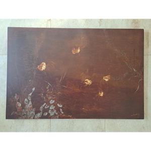 Thanh Ley, Hanoi School, Lacquer Panel, Fish, 20th Century. 
