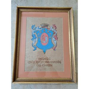 Kuun d'Osdola Family, Coat Of Arms, Gouache On Paper, 20th Century.