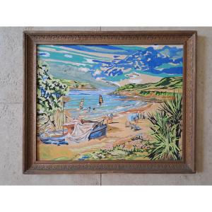 Seaside, Gouache, 20th Century.