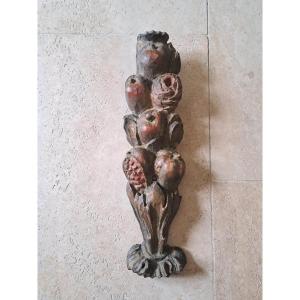Element Of Woodwork, Fruits And Acanthus Leaves, Patinated Wood, 17th/18th Century. 
