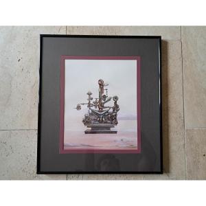 Extraordinary Machine, Surrealist Drawing, Mixed Technique, 1970s.