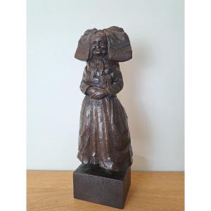 Alsatian, Oak Wood Sculpture, Signed Ch R, Early 20th Century. 