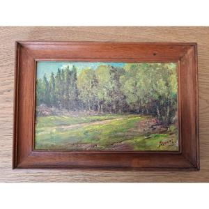 Landscape Of Sologne, Oil On Panel, Signed, 20th Century. 