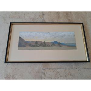 Oasis In The Desert, Gouache On Paper, 20th Century.