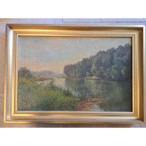 Gabriel Mathieu, Riverbank, Oil On Canvas, 19th Century. 