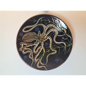 El Rissec, Octopus, Wall Plate, Ceramic, 20th Century. 