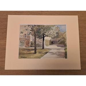 Alfred Louis Andrieux, View Of A Park, Watercolor, Late 19th Century.