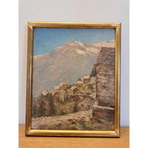 Clément Castelli, Mountain Village, Oil On Panel, Early 20th Century. 
