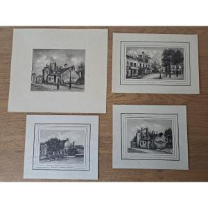 Auguste Jouve, 4 Views Of Paris Montmartre, Ink Drawing, Late 19th/early 20th Century.