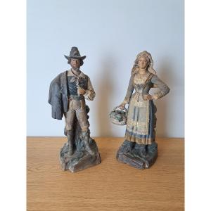 Bernard Bloch, Neapolitan Couple, Terracotta, 19th Century.