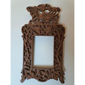 Indochina, Antique Frame With Phoenix Motif, Carved Wood, Early 20th Century.