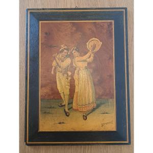 Gargiulo, Dancing Couple, Sorrento Marquetry, Late 19th/early 20th Century. 