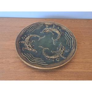 Max Le Verrier, Large Cup With Dolphins, Bronze, 20th Century. 