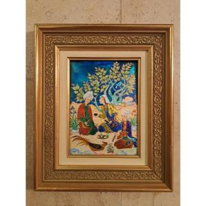 Marthe Piotet, Oriental Scene, Limoges Enamel, 20th Century.