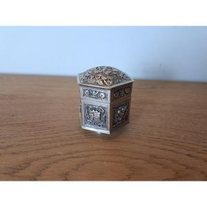 China, Small Hexagonal Box, Silver, 20th Century.