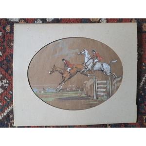 Daniel Tardieu, Obstacle Jump, Gouache, Late 19th Century. 