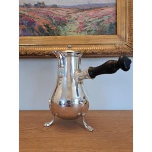 Large Chocolate Pot, Silver-plated Metal, 18th Century. 