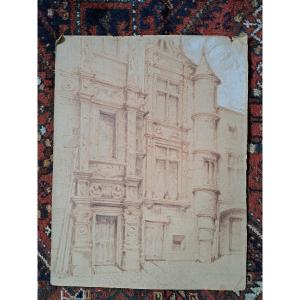 Large Architectural Drawing, Hotel De Saint Simon, Angoulême, 20th Century. 