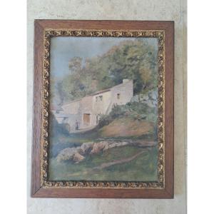 Farm Landscape, Watercolor On Paper, Early 20th Century.