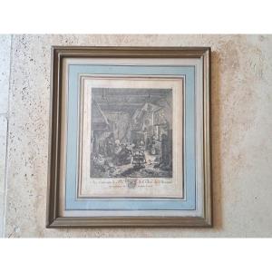 Interior Scene, Engraving By Van Ostade, Anton Dunker, 18th Century.