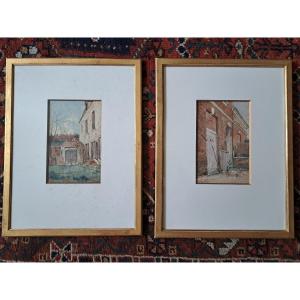Abraham Lopes Suasso , Farmyards , Pair Of Watercolors , 19th Century.