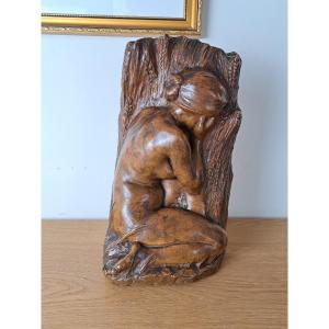Attributed To Gaston Leroux , Crouching Female Nude , Terracotta , XIX°/early XX°.