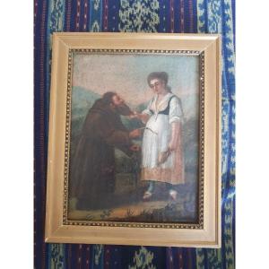 Woman And Monk, Oil On Canvas, Late Eighteenth.