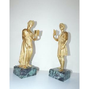 Gilt Bronze Statues - Couple - Empire Period