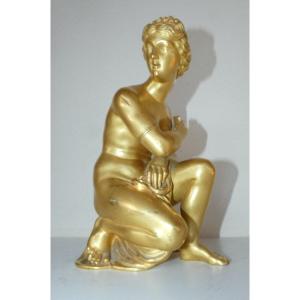 Gilded Bronze Sculpture Representing A Woman Sitting On A Turtle