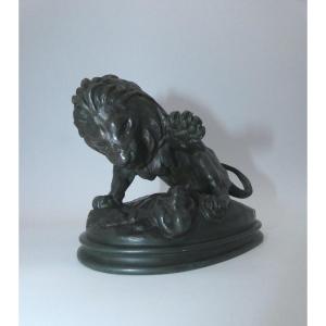 Bronze Sculpture Signed Barye The Lion With The Serpent