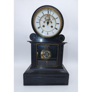Napoleon III Black Marble Notary Clock With Central Second Hand Brocot Escapement