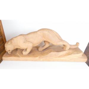 Terracotta Sculpture Representing A Panther Signed Riolo Art Deco Art Nouveau