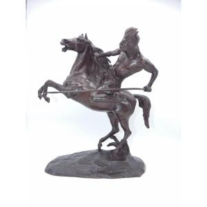 Bronze Sculpture Signed Lemoine Representing An Indian Warrior On Horseback
